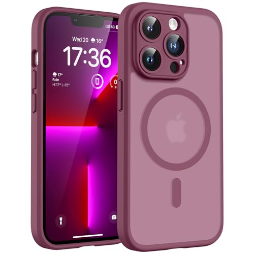 TOCOL für iPhone 13 Pro Hülle für MagSafe Vollständiger Kameraschutz Eingebauter Magnetring Stoßfest Kratzfest Transluzente Matt Handyhülle für iPhone 13 Pro Case 6 1 Zoll Pflaume