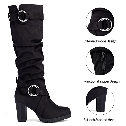 mysoft Women's Knee High Boots Fashion Chunky Block Heel Warm Winter Boots with Side Zippers3