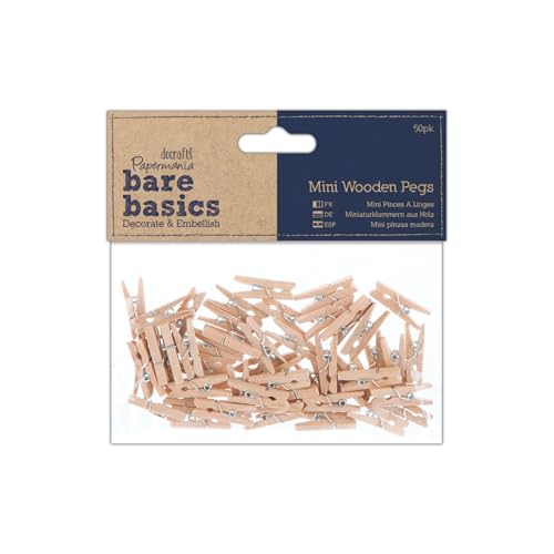 docrafts PM174604 Papermania Bare Basics Mini Wooden Pegs Clothespins, 50-Pack