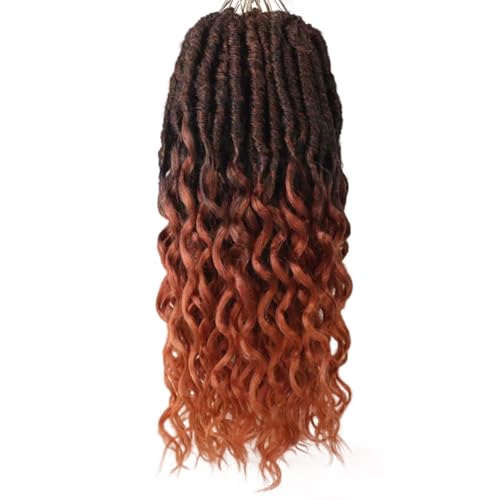 Deep Faux Locs Crochet Hair 12 Inch 8 Packs Goddess Locs Crochet Hair T350 Soft Loc Faux Loc Crochet Braids with Curly Ends Prelooped Deep Wave Croceht Braids for Black Women(Black mixed Ginger)