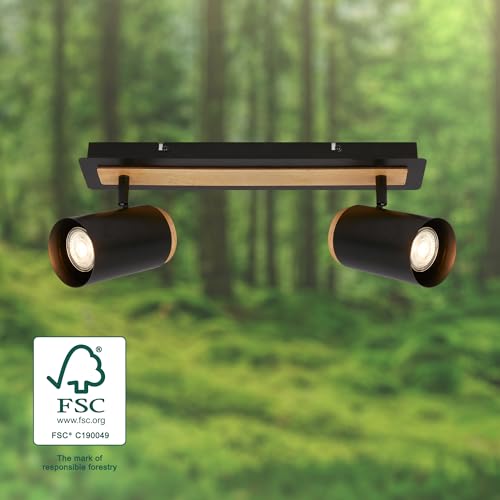 Briloner Faretto Da Soffitto Duta, Lunghezza 40 Cm, Nero/Colore Legno, A 2 Luci. - 6