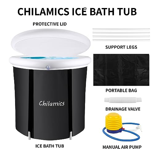 CHILAMICS Banheira de gelo externa com tampa Banheira portátil para atletas de terapia de água fria