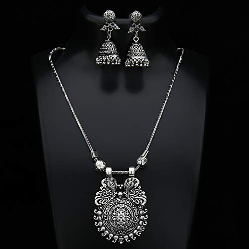 Sasitrends Traditional Oxidized German Silver Necklace with Trendy Peacock Earrings for Women and Girls - Image 4