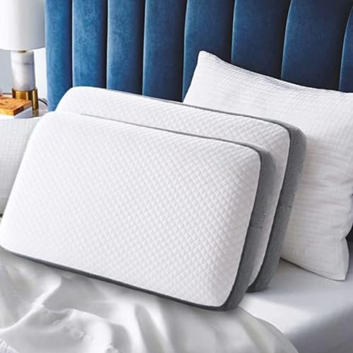 Image of CUSHIO Memory Foam Pillow | Size 24 inchx16 inchx4 inch (Set of 2) Orthopetic Pillow | Cervical Pillow for Relieving Neck & Shoulder Pain with Free Pillow Cover (White & Grey)