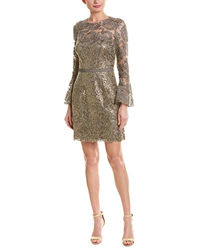 Tadashi Shoji Womens Sequined Embroidered Cocktail Dress Taupe 14