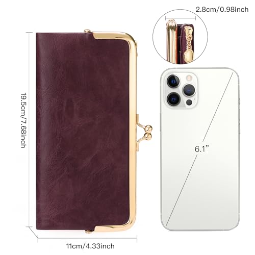 Image of GOIACII Womens Wallet Kiss Lock Bifold Leather Wallets for Women Vine Red | Vintage Wallet for Women,Ladies Clutch Purse,Women's Card Holder Wallet with Zipper