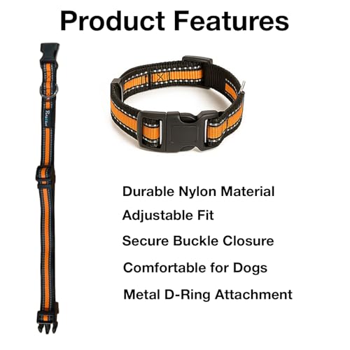 Image of Reflective Adjustable Pet Collar for Dogs and Cats - Durable Nylon Strap with Heavy-Duty Buckle | Comfortable and Safe for Walking and Training in Multiple Colors & Sizes (Yellow, Large)