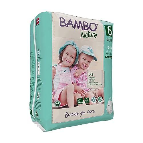 Image of Bambo Nature Premium Baby Pants Diapers for Kids XXL Size (18+ Kgs) - Super Absorbent, Breathable, Extra Soft, Dermatologically Tested, Hypoallergenic Toddler Nappies With Wetness Indicator, 54 Count