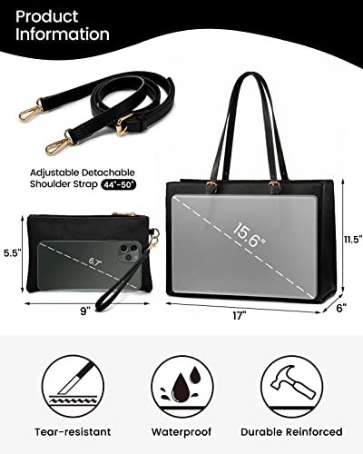 Lovevook Laptop Tote Bag For Women, Large Briefcase For 15.6 Inch Computer Waterproof Leather Shoulder Bag With Usb Charging Port, Fashion Business Office Work Shoulder Handbag Purse 2Pcs Set, Black #TOP3
