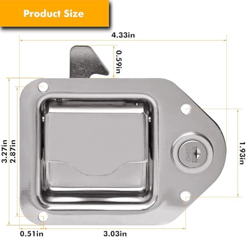 Image of Newace Truck Tool Box Latch Replacement,304 Stainless Steel Paddle Handle Lock Kit with Keys Accessories for Truck Bed Toolboxes, Trailer, UTV, Camper(1Pack with Lock)