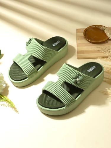 Image of DOCTOR HEALTH SUPER SOFT Women's EVA Platform Slide Slippers | Soft Cushioned Lightweight Anti-Skid Bathroom House Slippers | Floral Charm Comfort Slides for Indoor Outdoor Everyday Wear