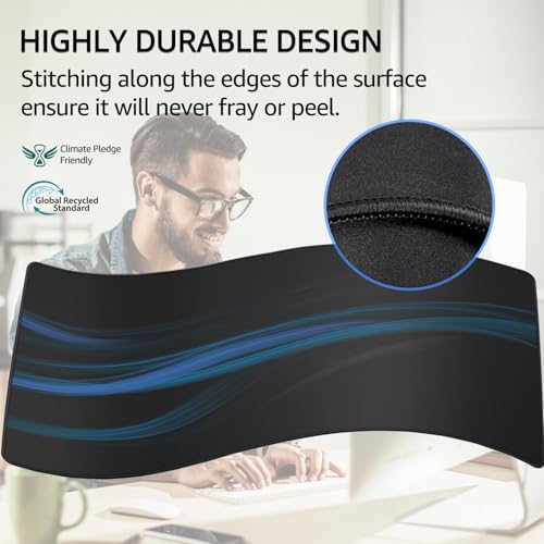 KTRIO Large Gaming Mouse Pad with Superior Micro-Weave Cloth, Extended Desk Mousepad with Stitched Edges, Non-Slip Base, Water Resist Keyboard Pad for Gamer, Office & Home, 31.5 x 11.8 in, Black - Image 4