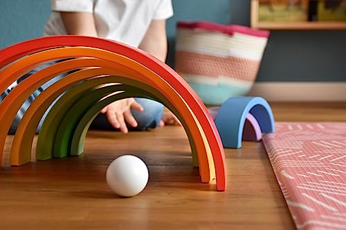 small foot Bausteine 'Regenbogen XL' aus Holz, 12 teiliger Bogen mit 2 Kugeln, ab 1 Jahr, 11412