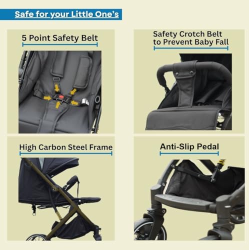 Image of Travel Mate Premium Baby Stroller Pram - Reversible Handle, One-Hand Fold, Full Recline & Suspension | All-Terrain Large Wheels, Travel-Friendly | 5-Point Harness for Newborns to Toddlers 0-3 years (Black)