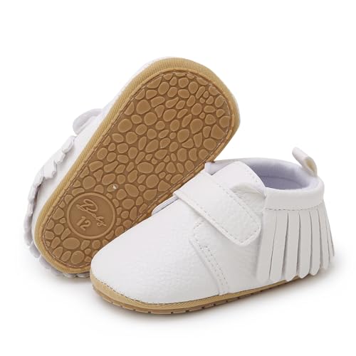RVROVIC Baby Boys Girls Moccasins Sneakers Soft Sole Tassels Prewalker Anti-Slip Shoes(6-12 Months,C1-White)