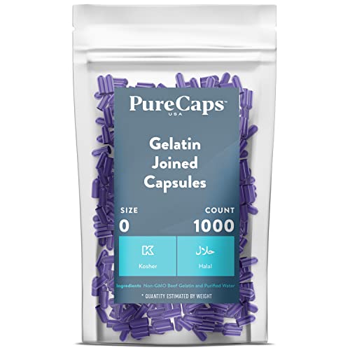 Purecapsusa – Empty Purple Gelatin Pill Capsules - Fast Dissolving And Easily Digestible - Preservative Free With Natural Ingredients - (1,000 Joined Capsules) - Size 0 #TOP1