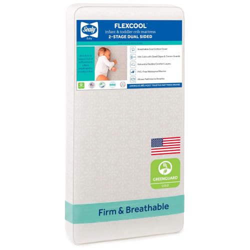 Sealy Baby Flex Cool 2 Stage Crib Mattress and Toddler Bed Mattress, Breathable Hybrid Coil Design...