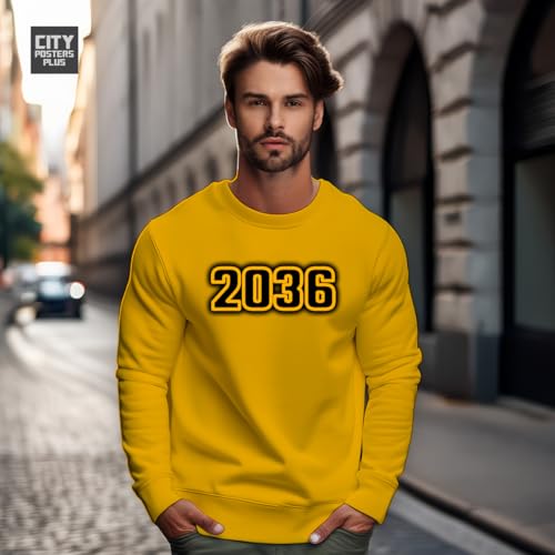 Sweatshirt 2036 unisexe jaune d'or pull col rond mode