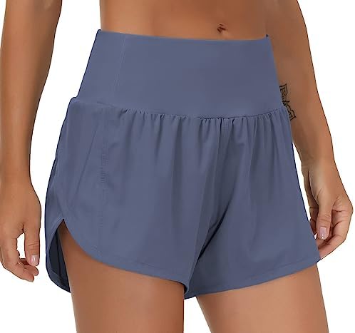 THE GYM PEOPLE Women's High Waisted Running Shorts Quick Dry Workout Shorts