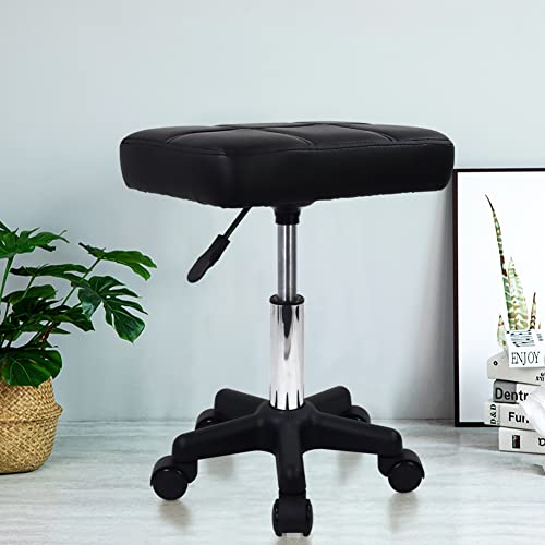 FURWOO Rectangle Rolling Stool with Wheels Height Adjustable Swivel Stool Chair for Spa Salon Massage Black - Thumbnail 2