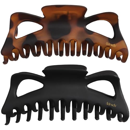 Kitsch Banana Clips For Women - Retro 80s Style Banana Hair Clips | Secure & Durable, No Crease Hair Accessories for Women | Styling, Ponytails & Updos | Ideal - Black & Tort, 2pcs