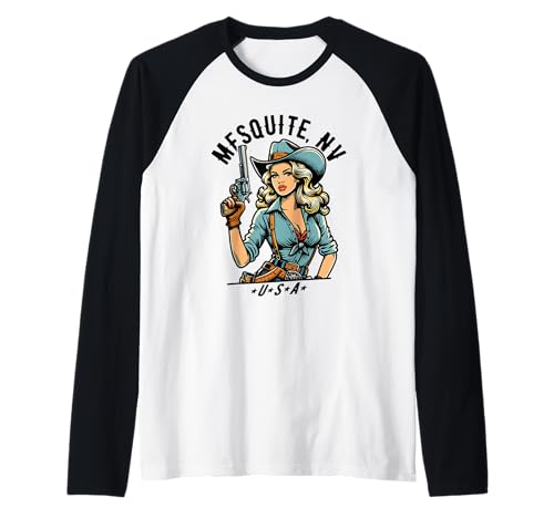 Mesquite Nevada Cowgirl Western Raglan Baseball Tee