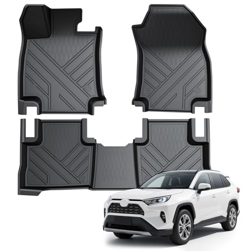 COMAUTO Thickened Car Floor Mats for Toyota RAV4 2025 2024-2019 (Not Fit Hybrid) 3D Custom Fit All Weather TPE Accessories for RAV4 Full Set of 3 for Driver mat, Passenger mat, Rear Row mat.