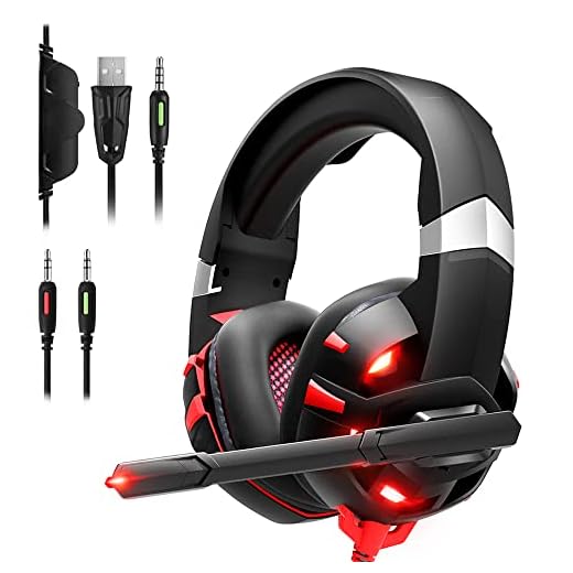 GIZORI Xbox One Headset, PC Gaming Headset with 7.1 Surround Sound Stereo, PS4 Headset with Noise Canceling Mic & LED Light, Compatible with Xbox One, PS4, PS5, PC, Sega Game Gear