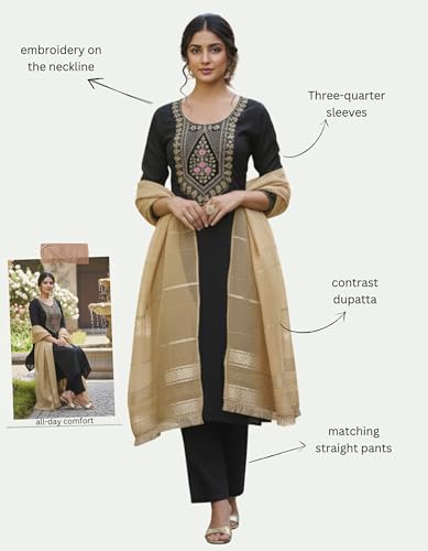 Image of GRECIILOOKS Kurta Sets for Woman | Kurti Set | Women's 3 Piece Dupatta Set | Silk Cotton Kurta Sets for Woman | Elegant Suit Set for Women Cotton | Women Kurta with Dupatta Cotton