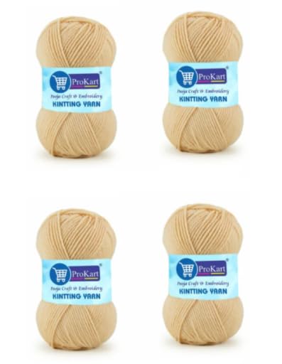 Image of ProKart Premium 4 Ply Woolen Knitting Yarn, Sand (100g x 4 Pack). Soft Yarn for Knitting, Crochet and Crafts. Ideal for Sweaters, Scarves, Hats, Baby wear, Purses and DIY Projects.