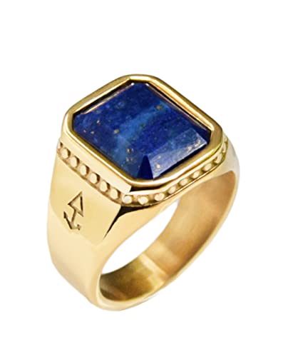 Rock and Steel Zeus - Anillo de acero inoxidable para hombre, con piedra lapislázuli, oro, Piedras preciosas, Lapislázuli Cover