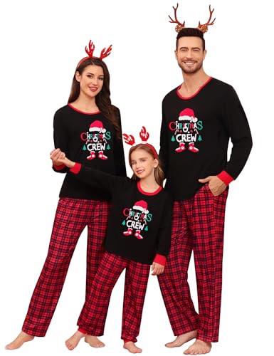 SWOMOG Matching Family Pajama Set Christmas Long Sleeve Pj Set Xmas Couple Sleepwear Printed Lounge Set
