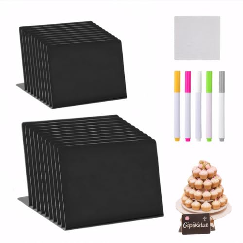 20 Pcs Mini Pizarra Pequeña Negra 10x7,6cm, Letreros de Pizarra para Precios con 5 Bolígrafo, Pizarras Reutilizables para Etiquetas de Precios y Alimentos en Buffet Decoración en Bodas y Fiestas
