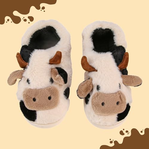 Cow Slippers for Women Men, Fluffy Cute Memory Foam Lightweight House Shoes Cozy Cartoon Slippers with Polar Fleece Lining Funny Furry Kawaii Bedroom Indoor and Outdoor2