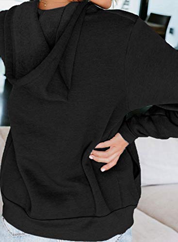 Acelitt Women Ladies Fashion Fall Long Sleeve Full Zipper Hooded Sweatshirts Hoodies Solid Black Large #TOP4
