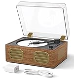 MANGOSTAN Walnussholz CD Player mit Lautsprechern, Bluetooth Retro...