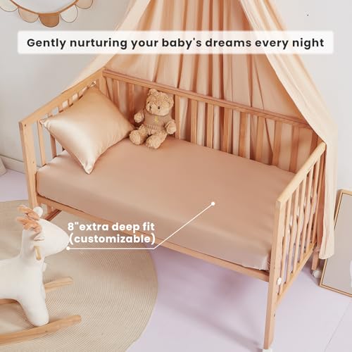 THXSILK Pure Silk Fitted Crib Sheet, Organic Crib Bedding-Ultra Soft, Smooth, 100% Top Grade Mulberry Silk, 28" x 52" x 8" (Champagne#1) - Image 4