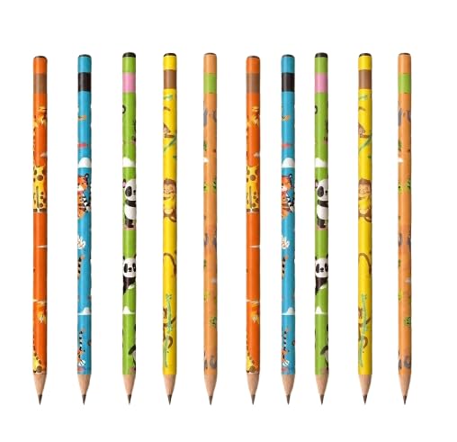 Nataraj Super Dark Wild-E's Wooden Graphite Pencils Pack of 10| Ergonomic Comfortable Grip| Easy Sharpening| Bold Writing-Low Pressure- FREE 2 Eraser Pencil Toppers & 1 Long Point Sharpener product image 3