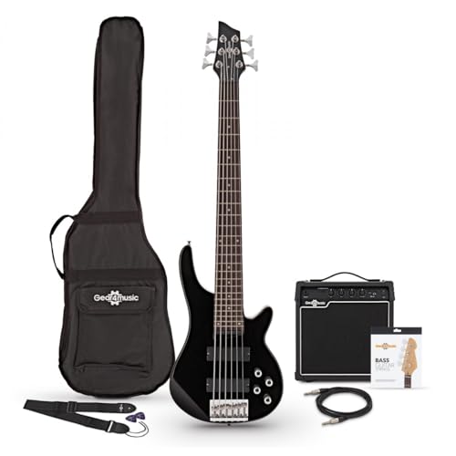 Chicago 6 String Bass Guitar + 15W Amp Pack, Black