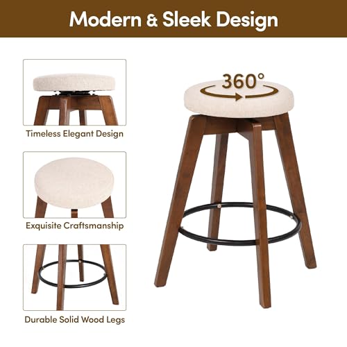 AllForWood Swivel Counter Stool with Cushion, Backless Counter Height Bar Stool, Upholstered Bar Chair with Modern Design for Island, Pub, Kitchen, Dining Room (2, Swivel Counter Stool - Walnut) - Thumbnail 3