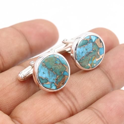 Gemelos para hombre con turquesa cobre azul 925 plata miniatura 2