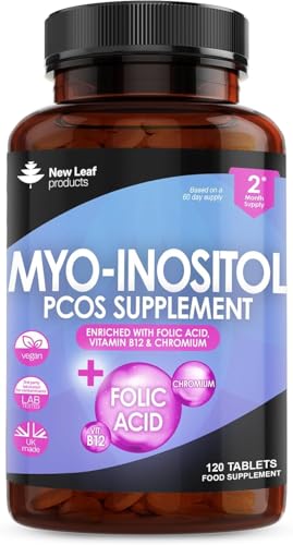 Myo-Inositol PCOS Supplement - Myo Inositol Capsules PCOS Supplement Enriched with Folic Acid, Vitamin B12 and Chromium - Hormone Balance for Women 120 Vegan Capsules UK Made New Leaf Vitamin B8