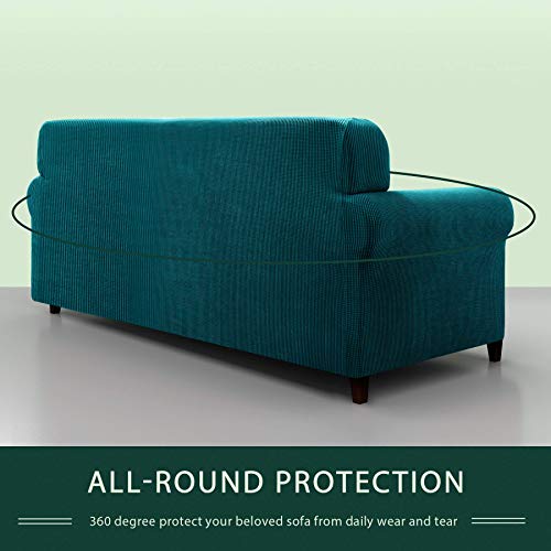 Chun Yi 2 Piece Stretch Sofa Slipcover Set For Couch And Loveseat And Armchair, Sofa Cover Set For 1 2 3 Seater Settee, Small Checks Jacquard Fabric (Teal/Turquoize, Covers For Sofa& Loveseat & Chair) #TOP4