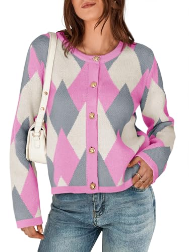Saodimallsu Womens Color Block Cardigan Button Down Crewneck 2024 Fall Trendy Open Front Long Sleeve Sweater Jacket2