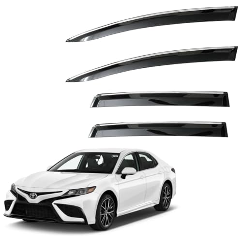 Image of CAR SAAZ Unbreakable Chrome Smoke Door Visor for Camry (2024-Present)| Premium Sun, Rain Wind Deflector Chrome Strip Side Door Rain Visor - Set of 4 Pcs