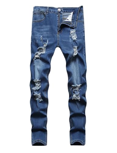 Mywinway Skinny Jeans for Men Spring Summer Stretch Ripped Mid Rise Tapered Leg Slim Fit Classic Distressed Denim Pants2