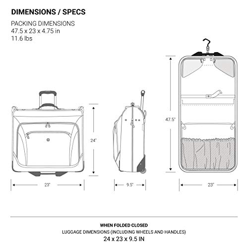 SWISSGEAR Premium Rolling Garment Bag | Bonus Hanging Feature | Men's and Women's Carry-on Luggage - Black