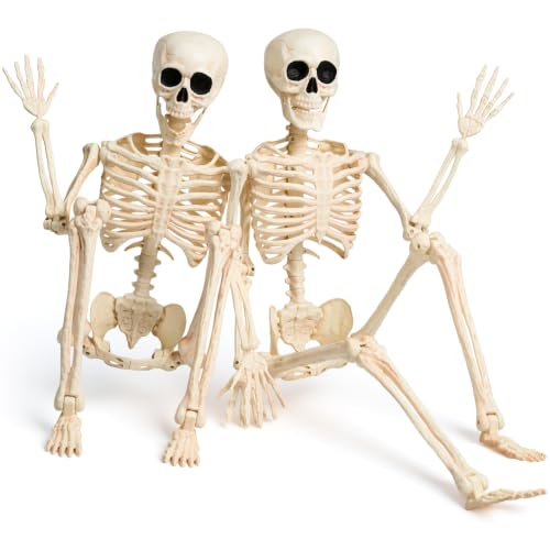 JOYIN 2PCS 36' Halloween Realistic Skeleton Decor, 3FT Full Body Stayable Movable Joints, Posable Hanging Skeletons for Halloween Decoration, Yard, Graveyard, Haunted House Props, Spooky Scene Party
