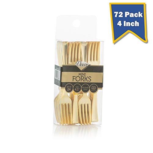 Disposable Plastic Gold Mini Forks, Gold Plastic Tasting Fork, 72 Pieces 4 inch