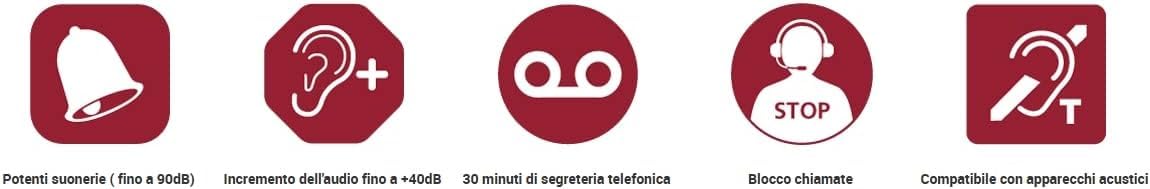 2 Telefoni Cordless Duo per Anziani Volume Amplificato Suoneria Forte Compatibile Apparecchi Acustici HAC Vivavoce Tasti Grandi Parlanti Call Blocker Black List Blocco Chiamate Segreteria Telefonica